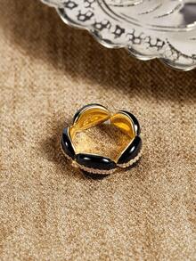 Glisma 18K镀金可调节珐琅开口戒指，奢华优雅的女士风格，欧美时尚 - 金色 - 查看 5