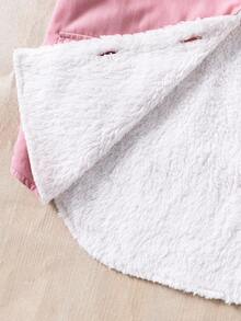 少女前扣连帽羊毛保暖夹克 - 粉色 - 查看 9