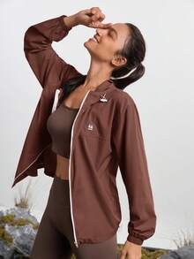 In My Nature Women's Solid Color Drop Shoulder Hooded Casual Zip-Up Drawstring Versatile Outdoor Jacket - Burgundy - View 7
