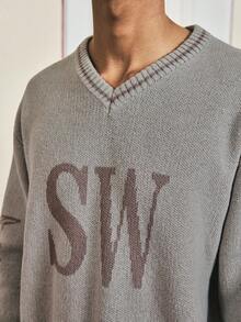 SWAVVY Suéter con estampado de letras de moda para hombre en otoño/invierno