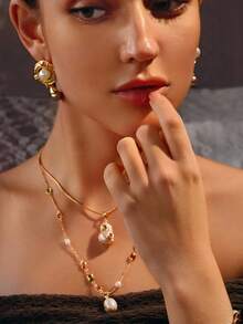 Glisma 18K Gold-Plated Vintage Exaggerated Elegant Pearl Earrings,Party,Night Club,Shopping,Vintage,PREMIUM,Zirconia,Rhinstone,Western Jewelry,Old Money,Gemstone,Outfits,Fall/Autumn/Winter,For Mom/Women/Girl/Mother,Premium