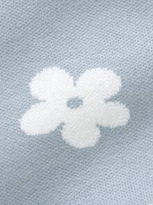 SHEIN Vintaside Kids 女婴舒适花卉装饰圆领毛衣连体衣 - 藍色 - 查看 4