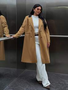 SHEIN Clasi Áo khoác cỡ lớn dành cho nữ, kiểu cổ ve áo chắp vá. - Màu Khaki - Xem 3