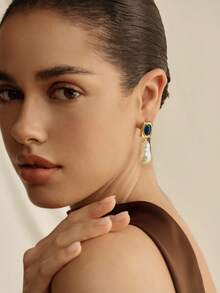 Opalesca Women's Fashionable Elegant Minimalist Vintage Earrings,Holiday,Vacation,Party,ElEGANT,PREMIUM,PEARL,For Mom/Women/Girl/Mother,Fall/Autumn/Winter,Outfits,Old Money,Premium,Pearl,Elegant,Fairycore/Fairy - Gold - View 3