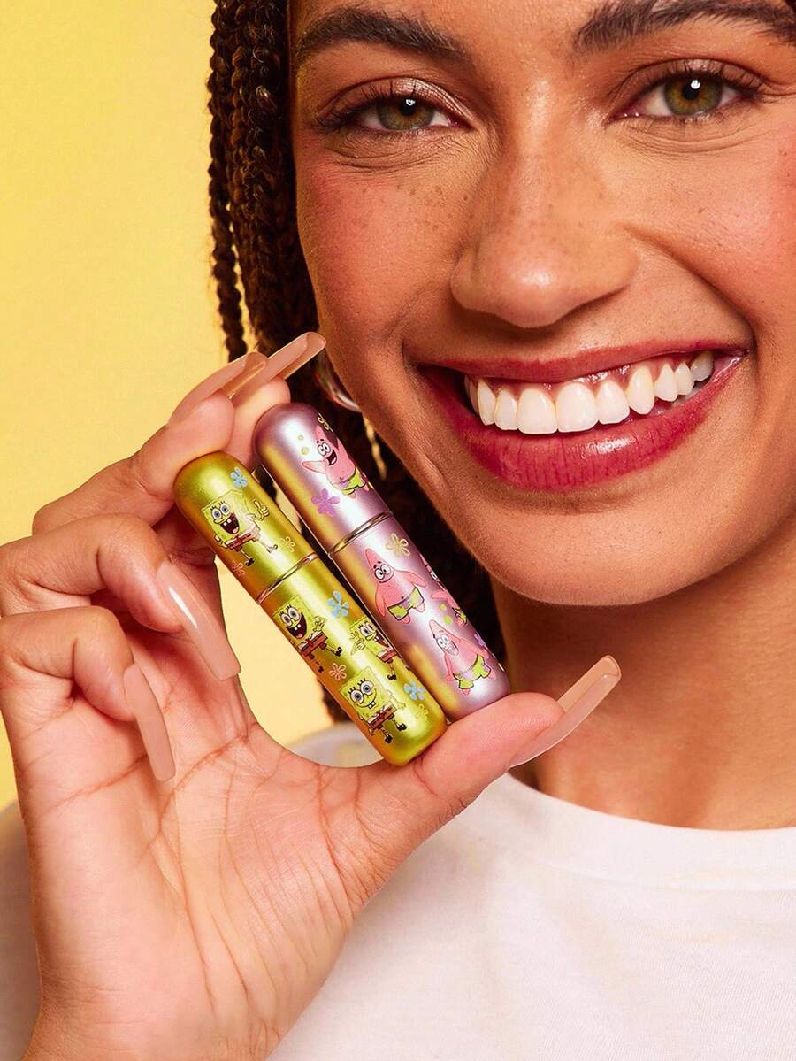 SpongeBob SquarePants | SHEIN 5ml/0.2oz Dark Gray Refillable Perfume Atomizer Spray Bottle With Bottom Filling Self-Pump Type Reusable Fragrance Bottle, Mini Portable Cosmetic Bottle Liquid Filling Bottle,With A Visible Window, Portable For Travel And By Plane,Patrick,Yellow&Pink