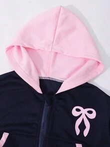 Sparklyn 冬季服装、冬季套装、儿童冬季服装、秋季服装、万圣节、万圣节服装、圣诞节服装、两件套少女字母印花连帽棒球夹克和休闲裤套装 - 彩色 - 查看 3