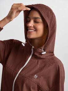 In My Nature Women's Solid Color Drop Shoulder Hooded Casual Zip-Up Drawstring Versatile Outdoor Jacket - Burgundy - View 3