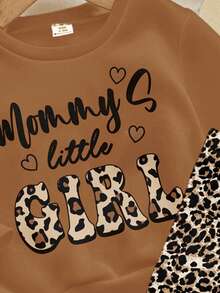 Emery Rose Kids Emery Rose Kids 奶油卡其色，复古可爱豹纹“妈妈的小女孩❤”女婴休闲柔软厚圆领长袖运动衫和紧身裤套装，适合秋冬季 - 彩色 - 查看 5