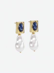 Opalesca Women's Fashionable Elegant Minimalist Vintage Earrings,Holiday,Vacation,Party,ElEGANT,PREMIUM,PEARL,For Mom/Women/Girl/Mother,Fall/Autumn/Winter,Outfits,Old Money,Premium,Pearl,Elegant,Fairycore/Fairy - Gold - View 4