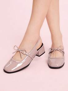 CUCCOO DOLLMOD 2025 Spring/Summer New Elegant Bowknot Chunky Heel Low Vamp Patent Leather Sandals For Women - Maroon - View 4