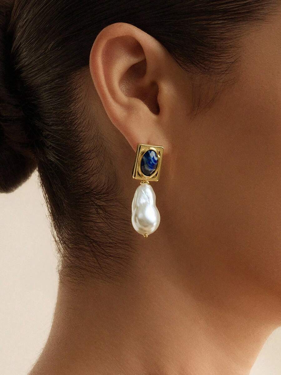 Opalesca Women's Fashionable Elegant Minimalist Vintage Earrings,Holiday,Vacation,Party,ElEGANT,PREMIUM,PEARL,For Mom/Women/Girl/Mother,Fall/Autumn/Winter,Outfits,Old Money,Premium,Pearl,Elegant,Fairycore/Fairy - Gold - View 1