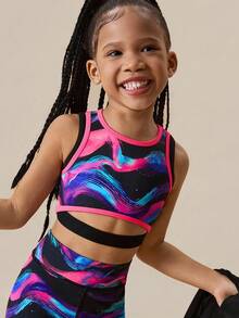 SHEIN Komplet dla młodych dziewcząt, 2 sztuki, bezrękawnik z nadrukiem + spodnie, strój codzienny na święta, na zewnątrz, na każdą porę roku