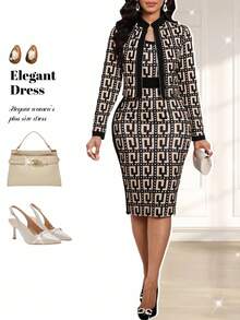 Fleurora Autumn And Winter Elegant Commuting Office Colorful Knitted Zipper Long Sleeve Plus Size Co-Ords Fall Clothes For Women Autumn Clothes Fall Outfits For Women Fall Clothes Fall Women Clothes Autumn Outfits For Women Autumn Women Winter Clothes Winter Clothes For Women Winter Set Women's Winter Clothes Brown - Multicolor - View 1