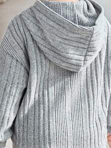 SHEIN Baby Girl Ribbed Knit Hooded Sweatshirt & Leggings - Grey - View 5