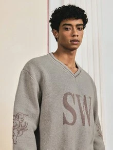 SWAVVY Suéter con estampado de letras de moda para hombre en otoño/invierno