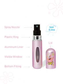 SpongeBob SquarePants | SHEIN 5ml/0.2oz Dark Gray Refillable Perfume Atomizer Spray Bottle With Bottom Filling Self-Pump Type Reusable Fragrance Bottle, Mini Portable Cosmetic Bottle Liquid Filling Bottle,With A Visible Window, Portable For Travel And By Plane,Patrick,Yellow&Pink