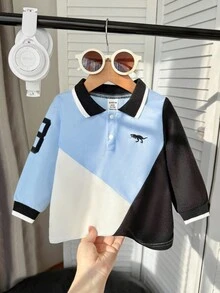 SHEIN Toddler Boys' Colorblock Long Sleeve Polo Shirt, Comfortable & Versatile, Spring/Autumn Fall Winter - Multicolor - View 4