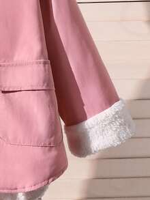 少女前扣连帽羊毛保暖夹克 - 粉色 - 查看 4