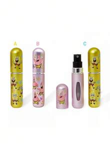 SpongeBob SquarePants | SHEIN 5ml/0.2oz Dark Gray Refillable Perfume Atomizer Spray Bottle With Bottom Filling Self-Pump Type Reusable Fragrance Bottle, Mini Portable Cosmetic Bottle Liquid Filling Bottle,With A Visible Window, Portable For Travel And By Plane,Patrick,Yellow&Pink