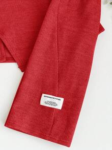 SHEIN 2 件套女婴休闲针织红色长袖上衣和松紧腰裤套装，秋冬 - 紅色 - 查看 5