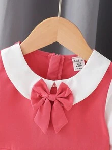 SHEIN فستان بياقة بيتر بان وكشكشة وفيونكة للبنات الصغار، أنيق وجميل للارتداء اليومي، فستان خريفي