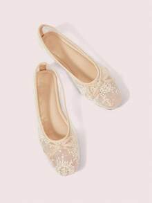 CUCCOO DOLLMOD British Style Fashion New Embroidered Bow Flat Slip-On Loafers For Women - Apricot - View 5