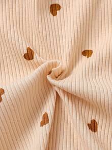 SHEIN 情人节新生儿爱心印花连体衣，舒适针织休闲连体衣，含发带，秋冬季款 - 棕色 - 查看 7