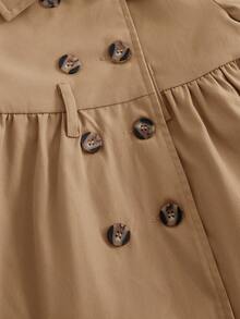 SHEIN Baby Girl Cute Minimalist Brown Thermal Lined Long Coat With Lapel Collar, Autumn/Winter