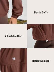 In My Nature Women's Solid Color Drop Shoulder Hooded Casual Zip-Up Drawstring Versatile Outdoor Jacket - Burgundy - View 4