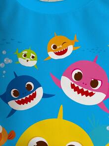 BABY SHARK X SHEIN Baby Boy Casual Cartoon Shark Print Crew Neck Sweatshirt, Autumn - White - View 7