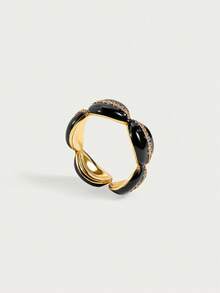 Glisma 18K镀金可调节珐琅开口戒指，奢华优雅的女士风格，欧美时尚 - 金色 - 查看 4