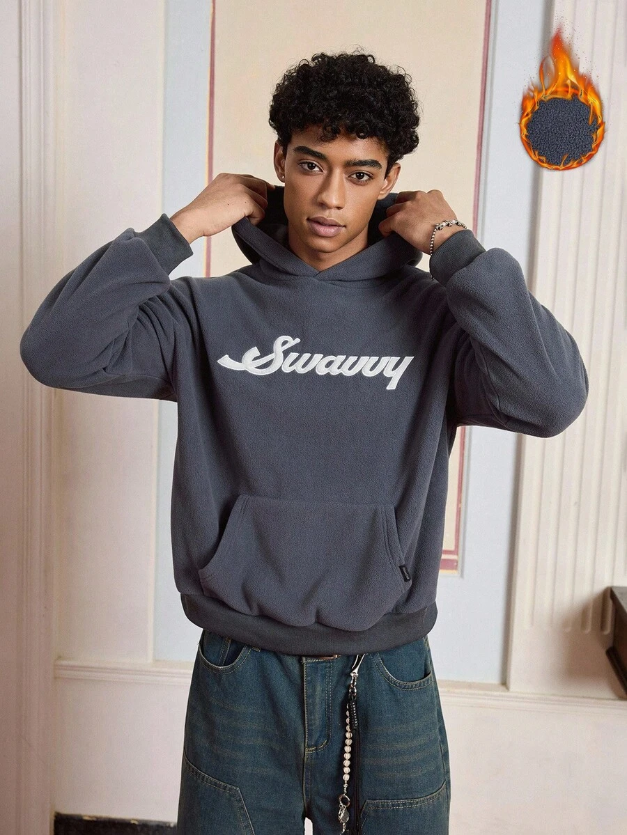 SWAVVY Outdoor Casual Loose Fit Long Sleeve Fluffy Hoodies For Men, Fall Winter - Grey - View 1