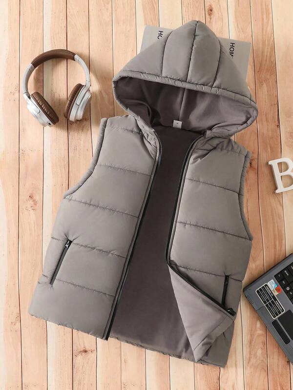 Gilet à capuche décontracté pour garçons, convenant pour l'extérieur, manteau matelassé pour l'automne/l'hiver, gilet doudoune