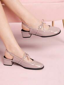 CUCCOO DOLLMOD 2025 Spring/Summer New Elegant Bowknot Chunky Heel Low Vamp Patent Leather Sandals For Women - Maroon - View 1