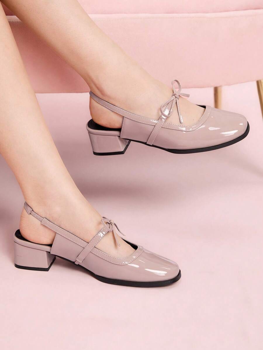 CUCCOO DOLLMOD 2025 Spring/Summer New Elegant Bowknot Chunky Heel Low Vamp Patent Leather Sandals For Women - Maroon - View 1