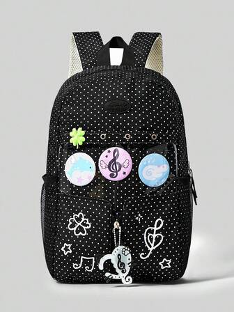 Grunge Punk Zaino vintage stile college con stampe di ossa, stelle, note musicali, quadrifogli e pois, zaino casual alla moda con molte tasche e grande capacità, zaino trasparente adatto per pendolarismo e scuola