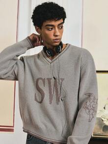 SWAVVY Suéter con estampado de letras de moda para hombre en otoño/invierno