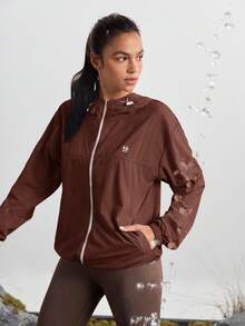 In My Nature Women's Solid Color Drop Shoulder Hooded Casual Zip-Up Drawstring Versatile Outdoor Jacket - Burgundy - View 10