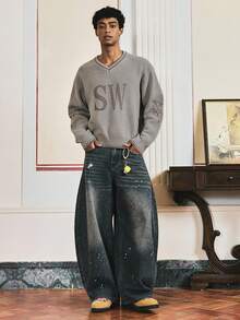 SWAVVY Suéter con estampado de letras de moda para hombre en otoño/invierno