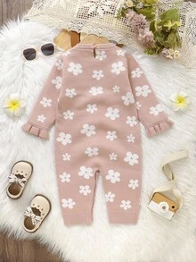 SHEIN Vintaside Kids 女婴休闲花卉印花短袖针织连体衣 - 粉色 - 查看 2