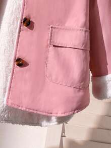 少女前扣连帽羊毛保暖夹克 - 粉色 - 查看 5