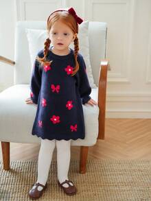 Souflis Souflis Casual Loose Long Sleeve Baby Girls Sweater Dresses, Autumn/Winter Fall - Navy Blue - View 2