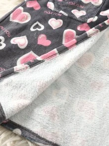 SHEIN Tween Girl Heart Print Flannel Robe, Heart Shaped Flannel Long Robe With Sash Girls Fleece Robe Girls Bathrobe Heart Bathrobe Girl Toddler Girl Robe Kids Robe Hooded Fall Winter - Grey - View 6