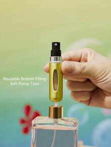 SpongeBob SquarePants | SHEIN 5ml/0.2oz Dark Gray Refillable Perfume Atomizer Spray Bottle With Bottom Filling Self-Pump Type Reusable Fragrance Bottle, Mini Portable Cosmetic Bottle Liquid Filling Bottle,With A Visible Window, Portable For Travel And By Plane,Patrick,Yellow&Pink