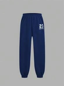 SHEIN 2pcs/Set Young Boys' Casual Sports Outfit, Short Sleeve Printed Loose Knit T-Shirt And Loose Drawstring Pants, Comfortable And Soft For Running And Sports