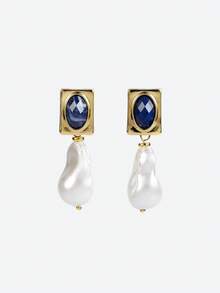 Opalesca Women's Fashionable Elegant Minimalist Vintage Earrings,Holiday,Vacation,Party,ElEGANT,PREMIUM,PEARL,For Mom/Women/Girl/Mother,Fall/Autumn/Winter,Outfits,Old Money,Premium,Pearl,Elegant,Fairycore/Fairy - Gold - View 2
