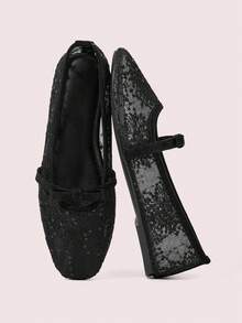 CUCCOO DOLLMOD British Style Fashion New Black Embroidered Bow Flat Slip-On Loafers For Women - Black - View 1