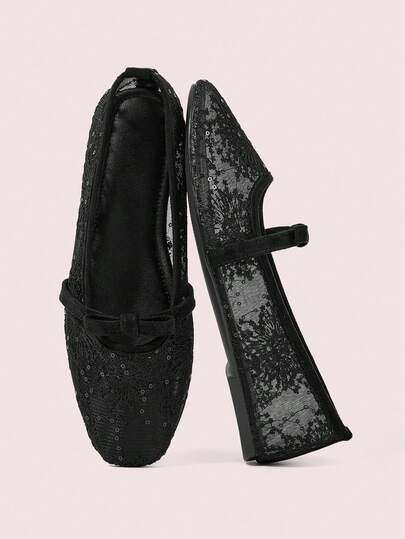 CUCCOO DOLLMOD 英伦风时尚新款黑色刺绣蝴蝶结平底一脚蹬乐福鞋