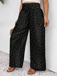 EMERY ROSE Quần ống rộng in chấm bi cỡ lớn dành cho nữ, màu đen, giản dị và lãng mạn cho Ngày Nhà giáo, mùa xuân/hè, quần chấm bi đi làm quần đen quần ống rộng quần nữ - Nhiều màu - Xem 6