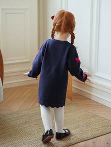 Souflis Souflis Casual Loose Long Sleeve Baby Girls Sweater Dresses, Autumn/Winter Fall - Navy Blue - View 3